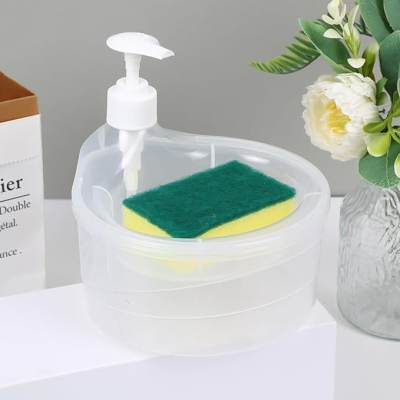 SWAPKART Double Layer Soap Dispenser for Bathroom Accessories Dishwasher Liquid Holder Liquid Dispenser Pump with Sponge Holder Kitchen Sink Accessories Items(Multi Colour) Plastic