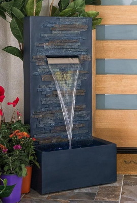 3DR Stone Wall Waterfall, Water Fountain for Home, Living Room, Home Vastu, Offices, Outdoor Garden Décor, Big Size, Grey Blue, 4ft