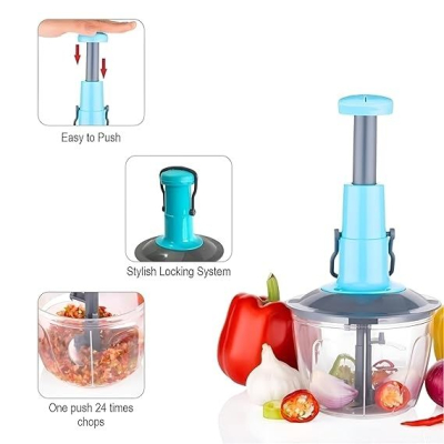 Manual Fruits & Vegetables Chopper, 2-in-1 Twister Push Chopper with 6 Stainless Steel Blades, Unbreakable Plastic 650 ML