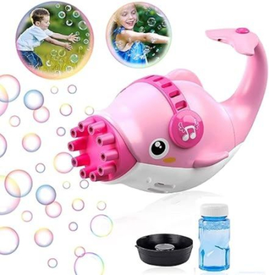 Toys Dolphin Bubble Gun, Portable 10-Hole Bubble Machine with Continuous Blast, Fun for Kids 4+, Includes 160ml Bubble Solution